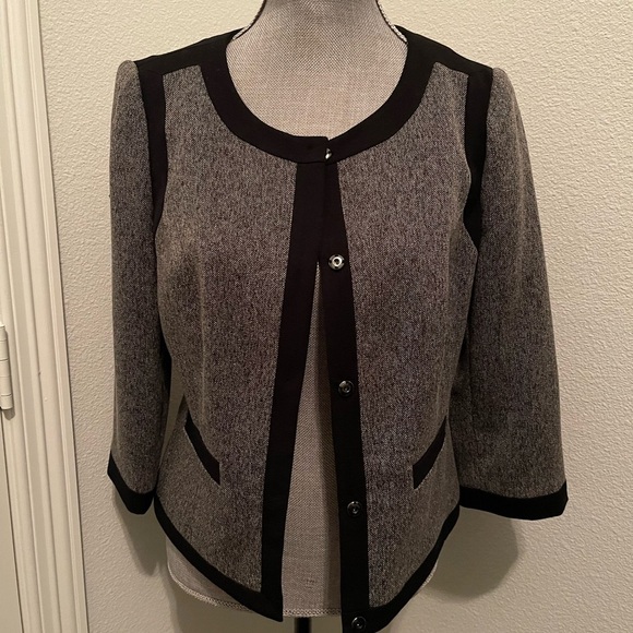 Vintage The Limited Faux Tweed Blazer Sz M Snap Front Collarless Gray Black NWT - Picture 1 of 7